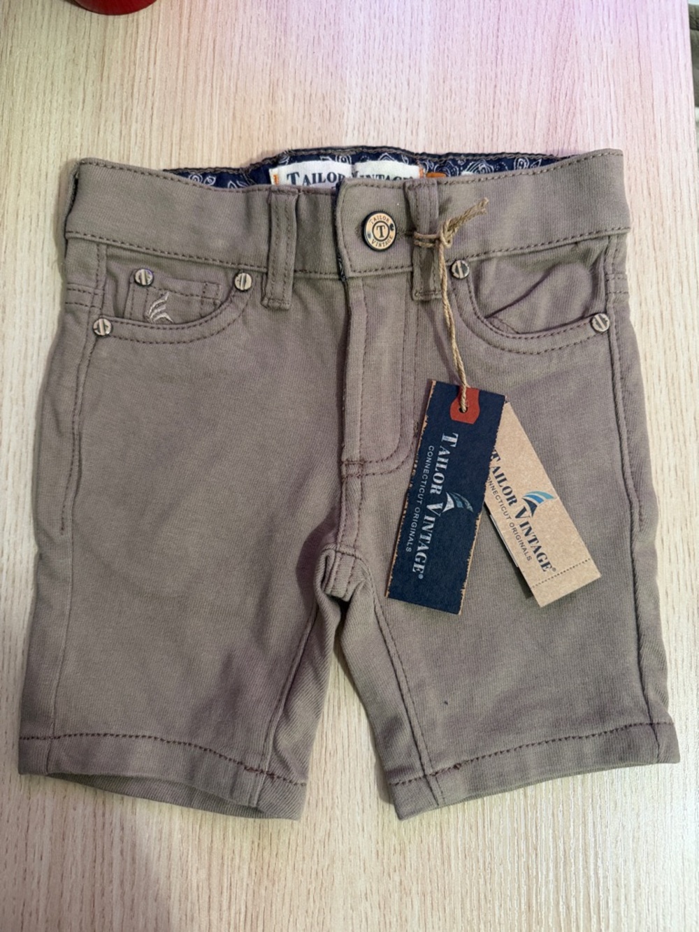 Tailor Vintage Kids' Olive-Tan Cotton Shorts